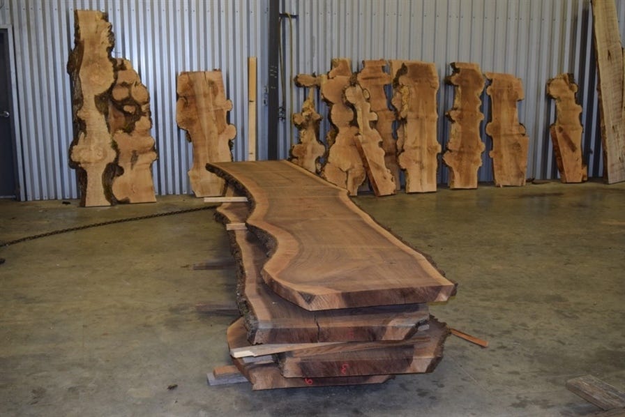 Large wood slabs stacked
